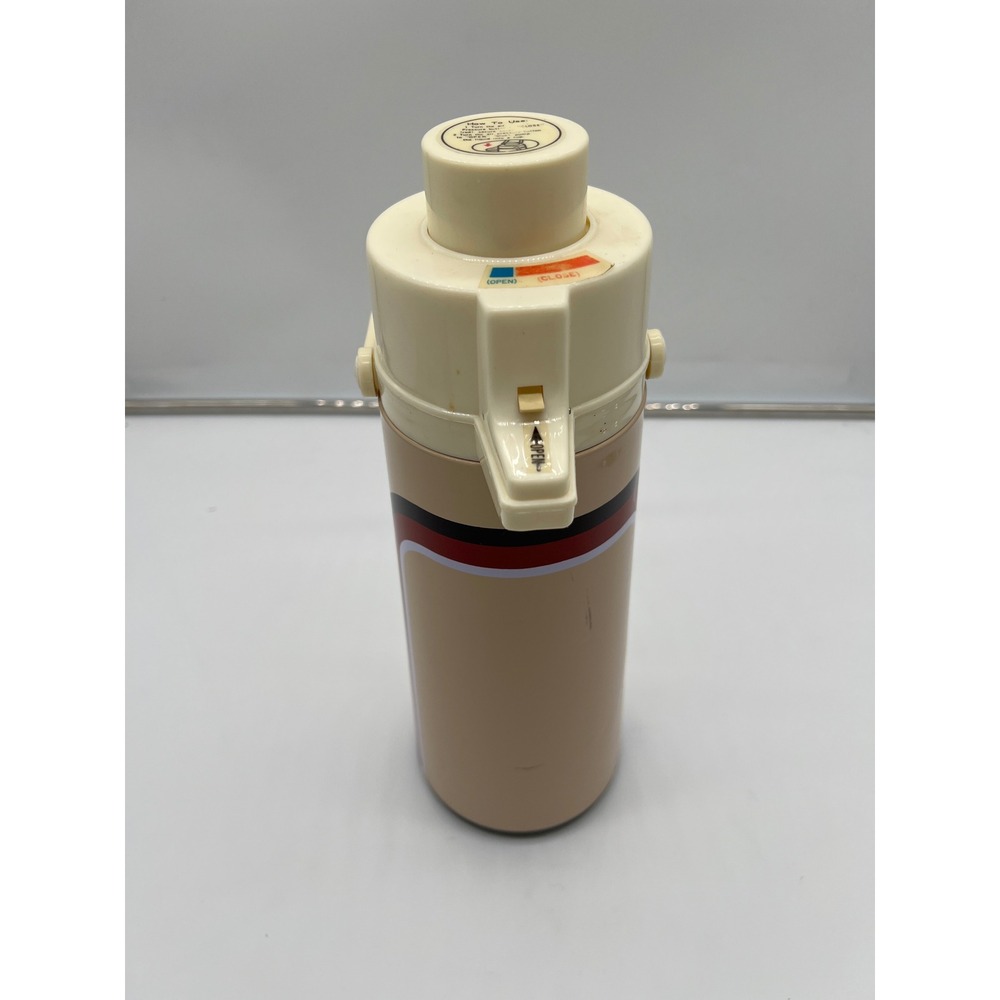 Vintage Retro Airpot Coffee Carafe Tan Red Black Striped Pump Thermos Dispenser